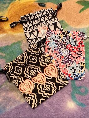Lot of 3 Brighton Mini Drawstring Pouches in Black, White, Multicolor Hearts